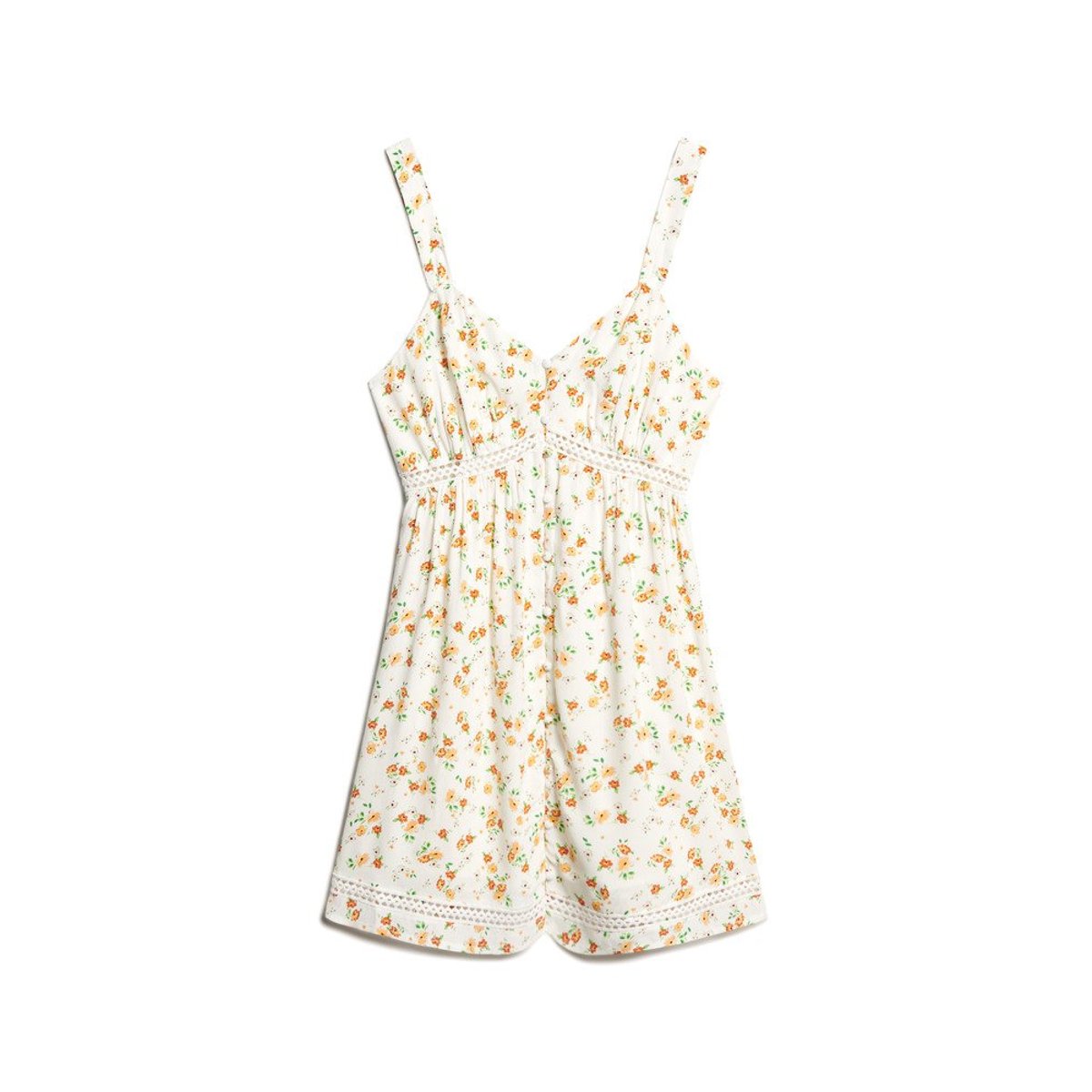 Robe caraco à col V et liseré en dentelle petites fleurs blanches, SUPERDRY
