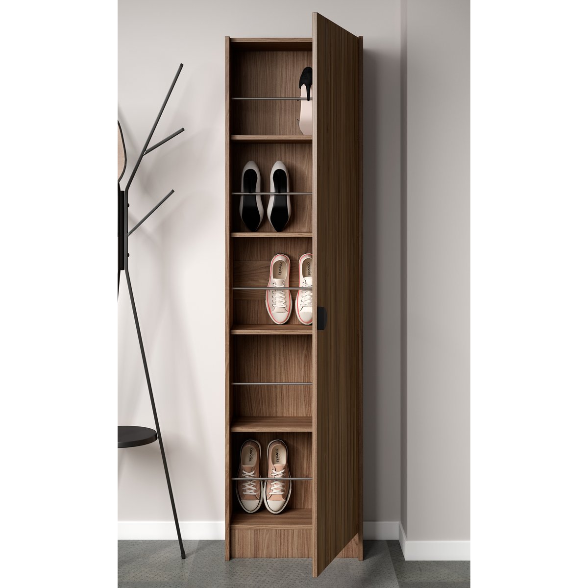 Meuble à chaussures en placard, NUX noyer velmore-lattes noyer, HERDASA