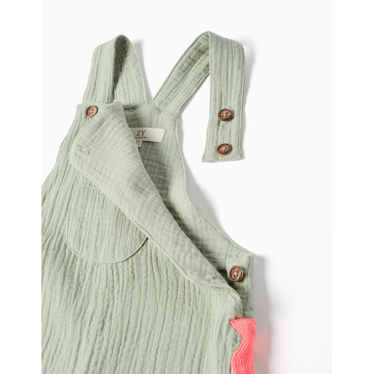 Salopette en coton avec bandes ric rac vert clair, ZIPPY