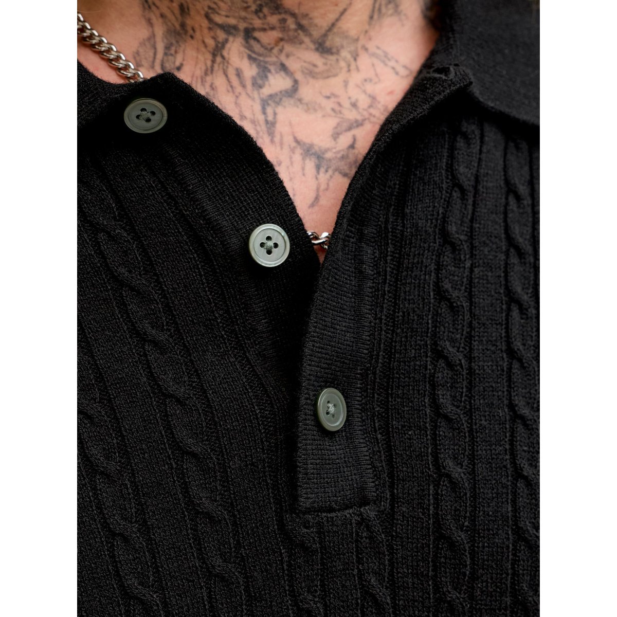 Polo Tricoté black 1, JACK & JONES