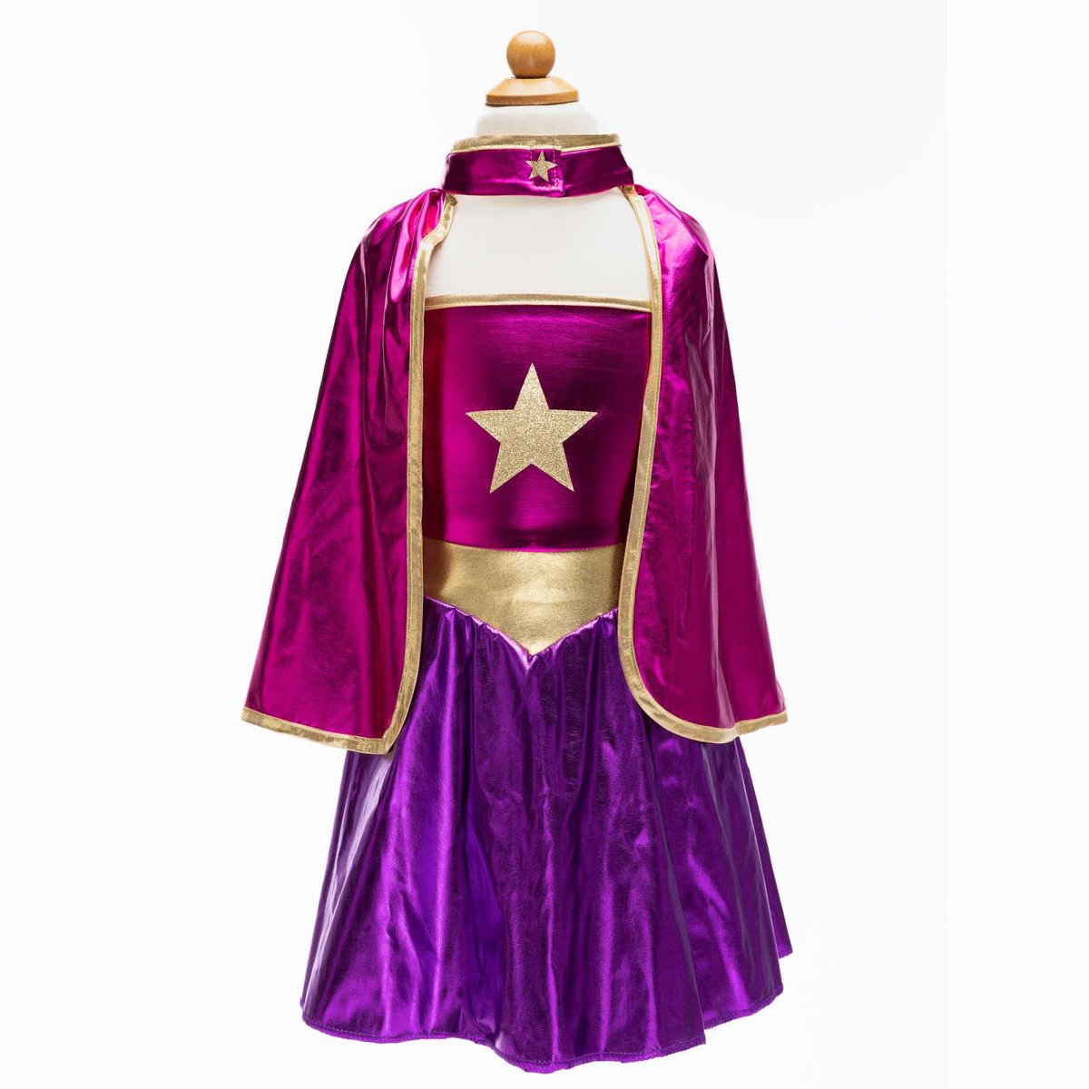 Déguisement enfant super-héroïne tunique, cape, masque rose, GREAT PRETENDERS