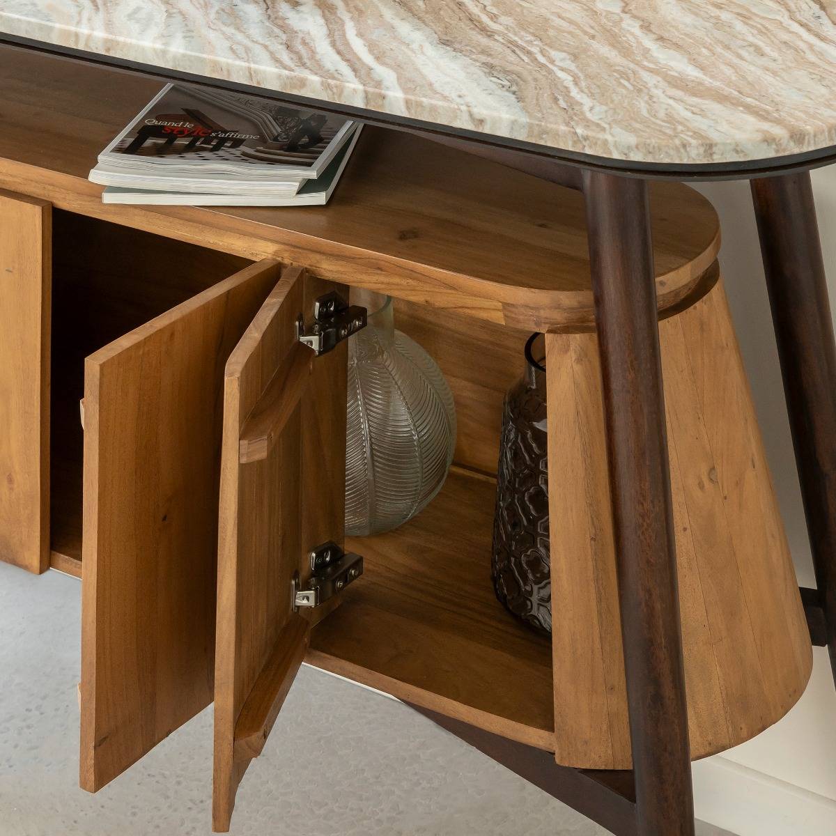 Buffet en bois d'acacia et marbre SIMON bois clair, MADE IN MEUBLES 