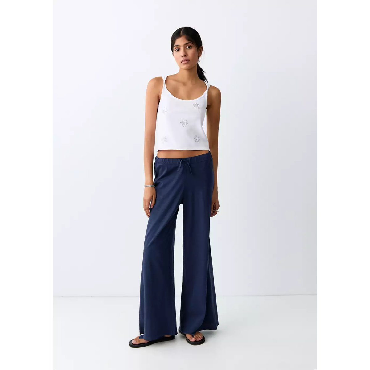 Pantalon droit 100 % coton bleu marine, MANGO TEEN
