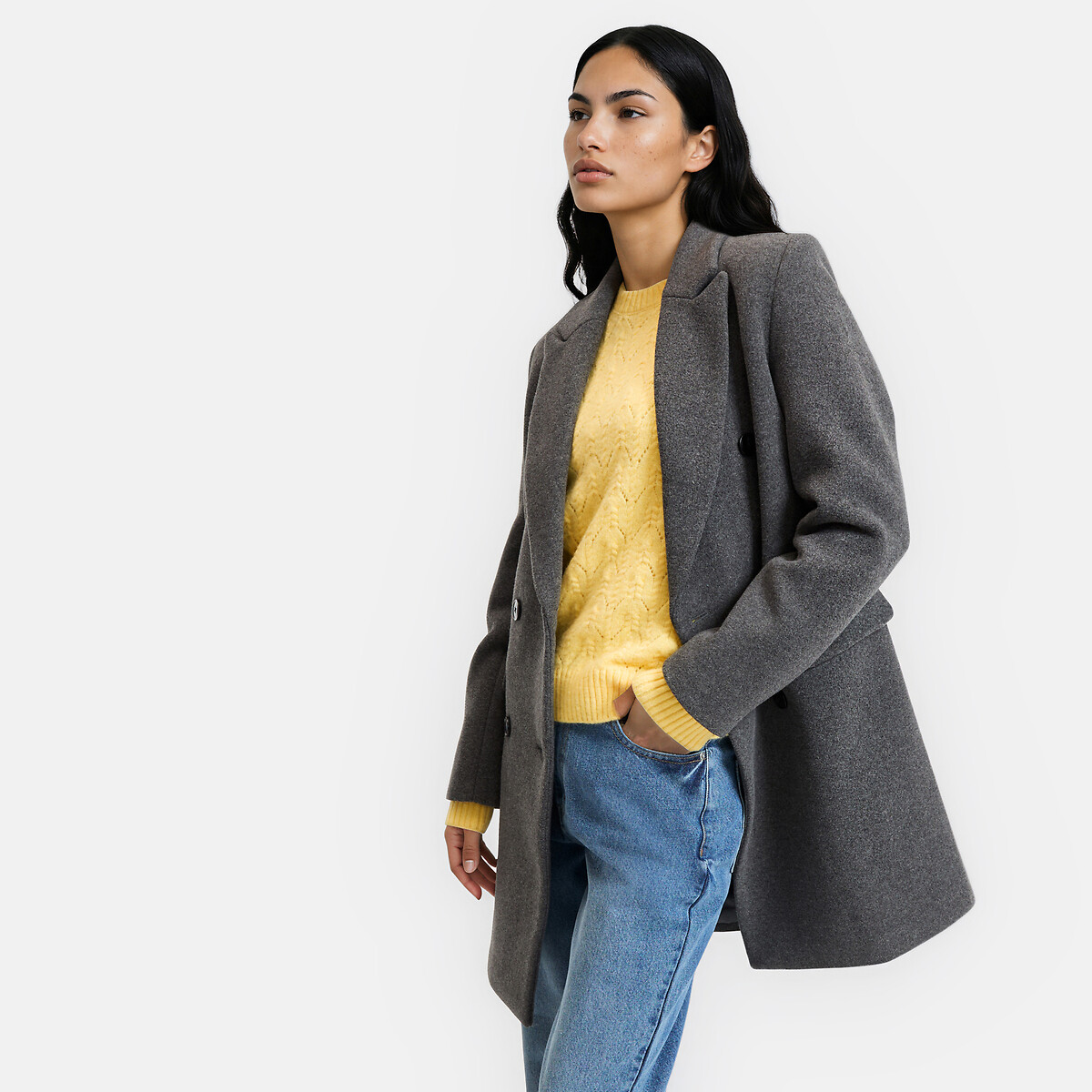 Abrigo cruzado de largo medio antracita, LA REDOUTE COLLECTIONS