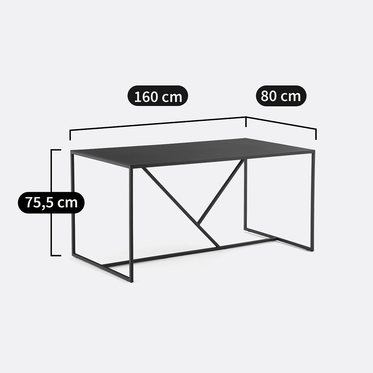Mesa de comedor rectangular de hierro, 6 cubiertos, ABBY negro, LA REDOUTE INTERIEURS