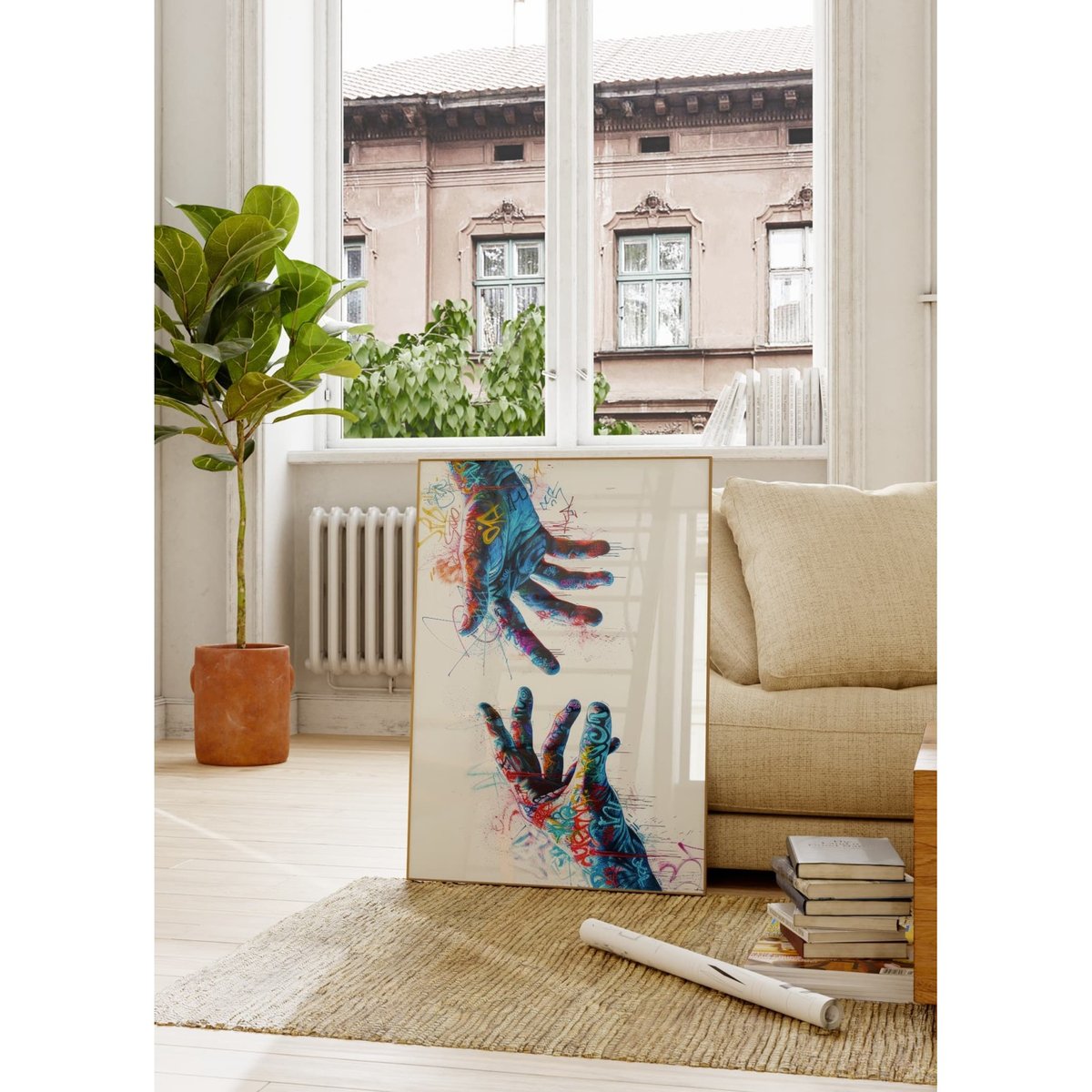Affiche Mains Graffiti Pop Art blanc, L'AFFICHERIE