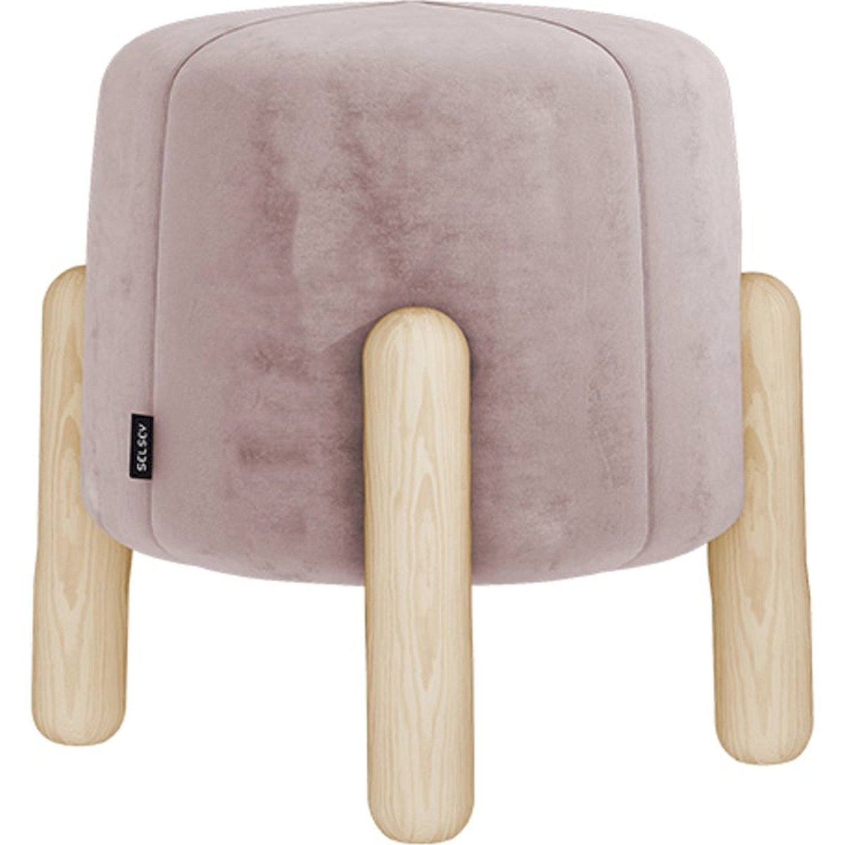 Pouf rond collection LEVINE pieds en bois rose clair et bois clair, RECOLLECTION
