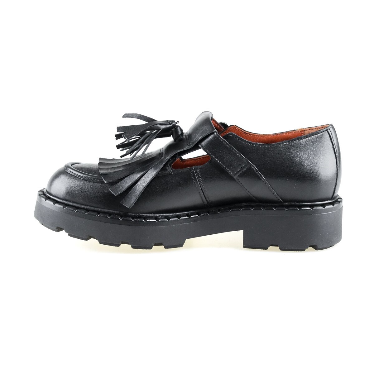 Fringed T-Strap Leather Mary Janes black, MJUS