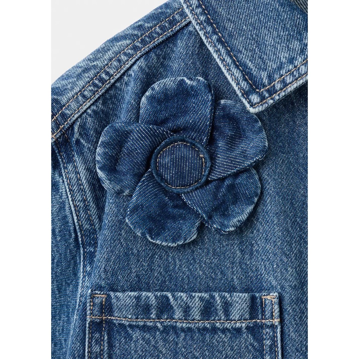 Robe en jean détail fleur bleu moyen, MANGO KIDS