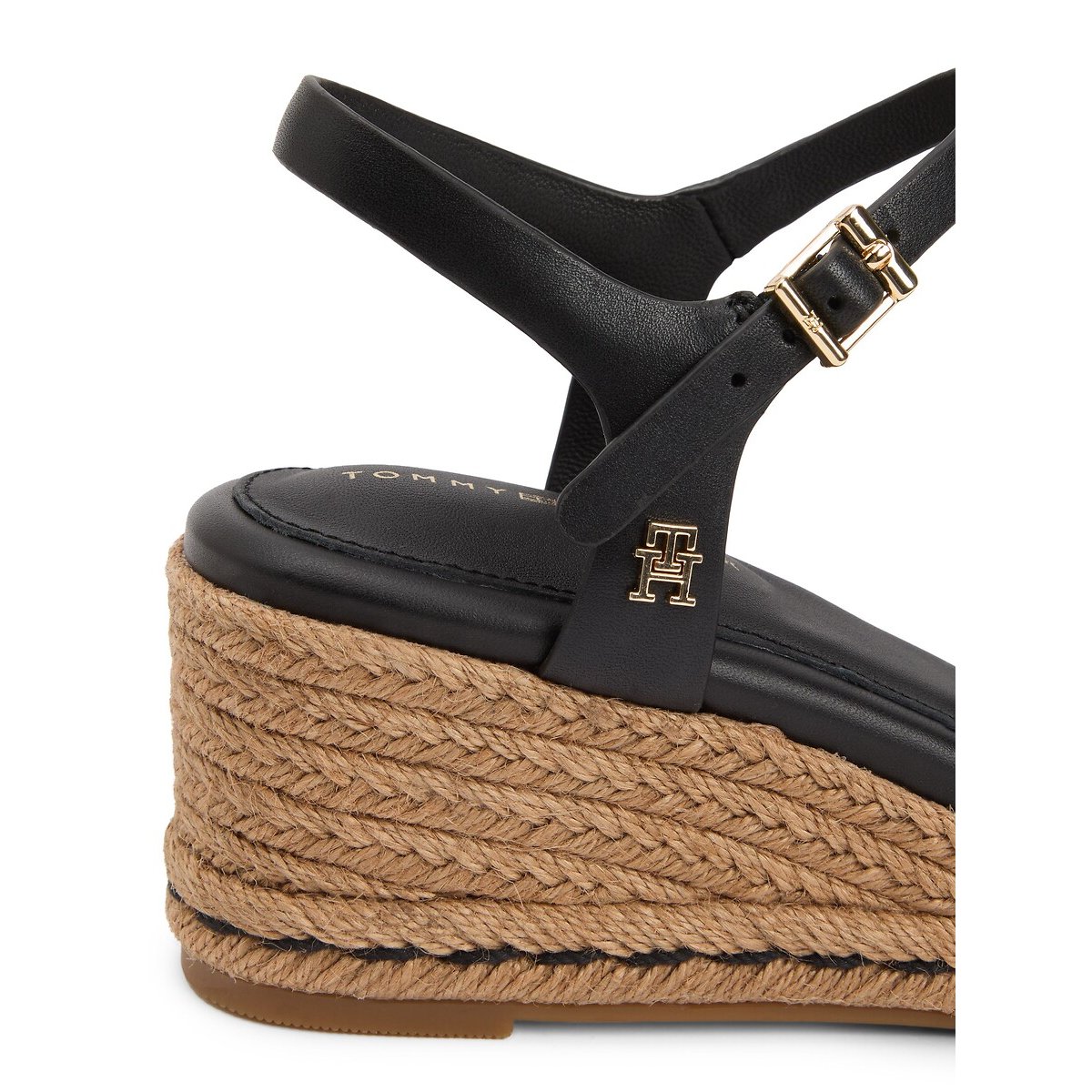 Sandalen met sleehak, in leer. zwart, TOMMY HILFIGER