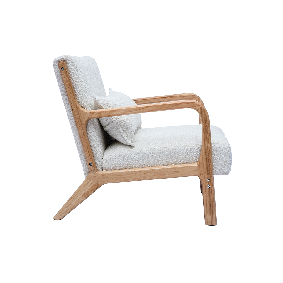 Fauteuil scandinave en tissu effet laine bouclée blanc et bois clair massif DERRY blanc, MILIBOO
