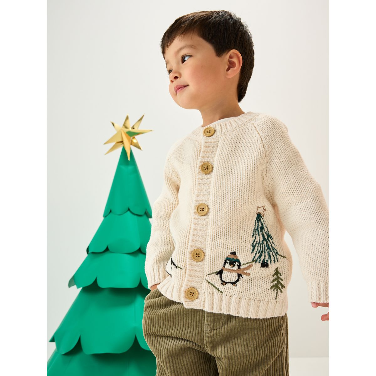 Cardigan à motif de noël pingouin crème, NEXT