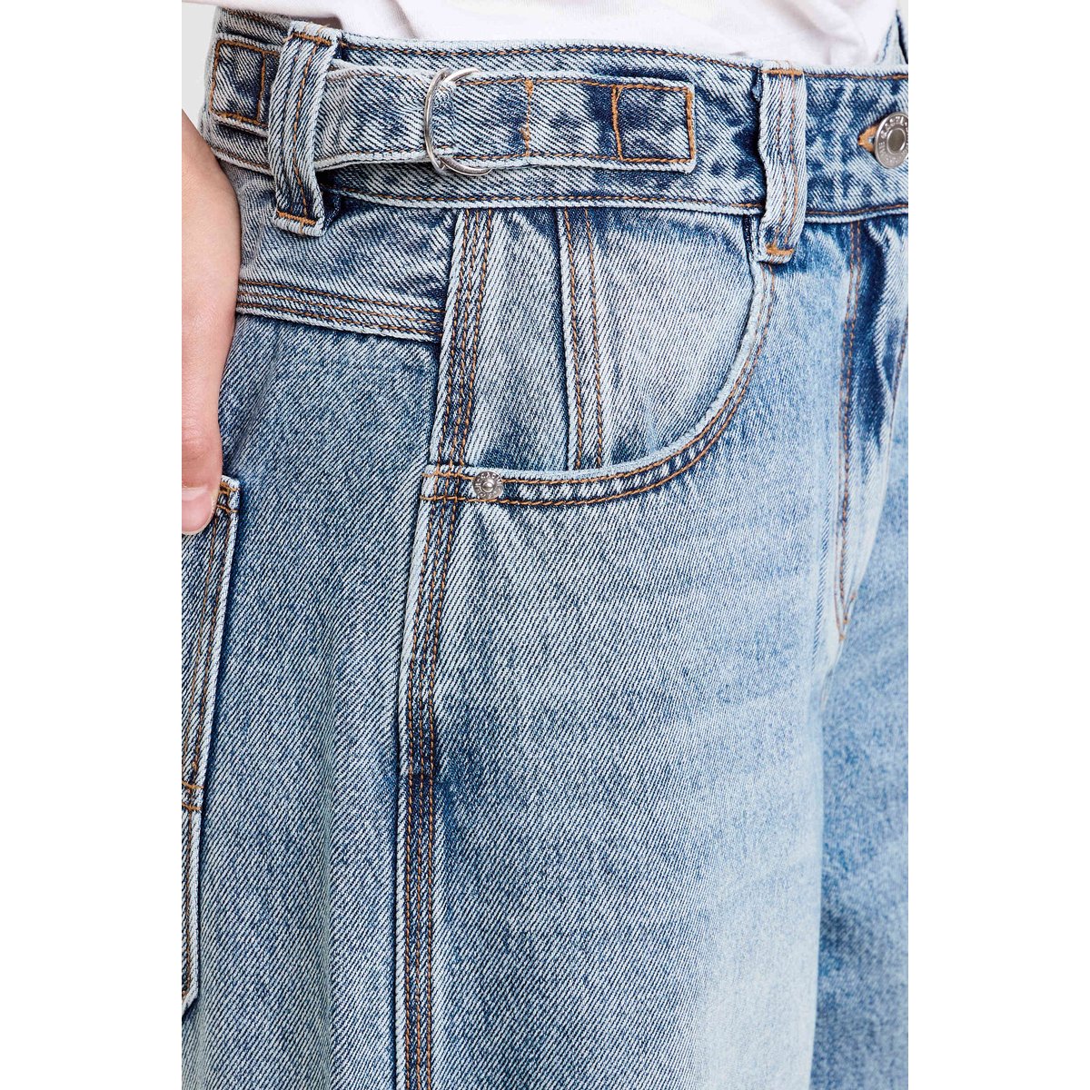 Jean barrel long en coton denim double stone, CACHE CACHE