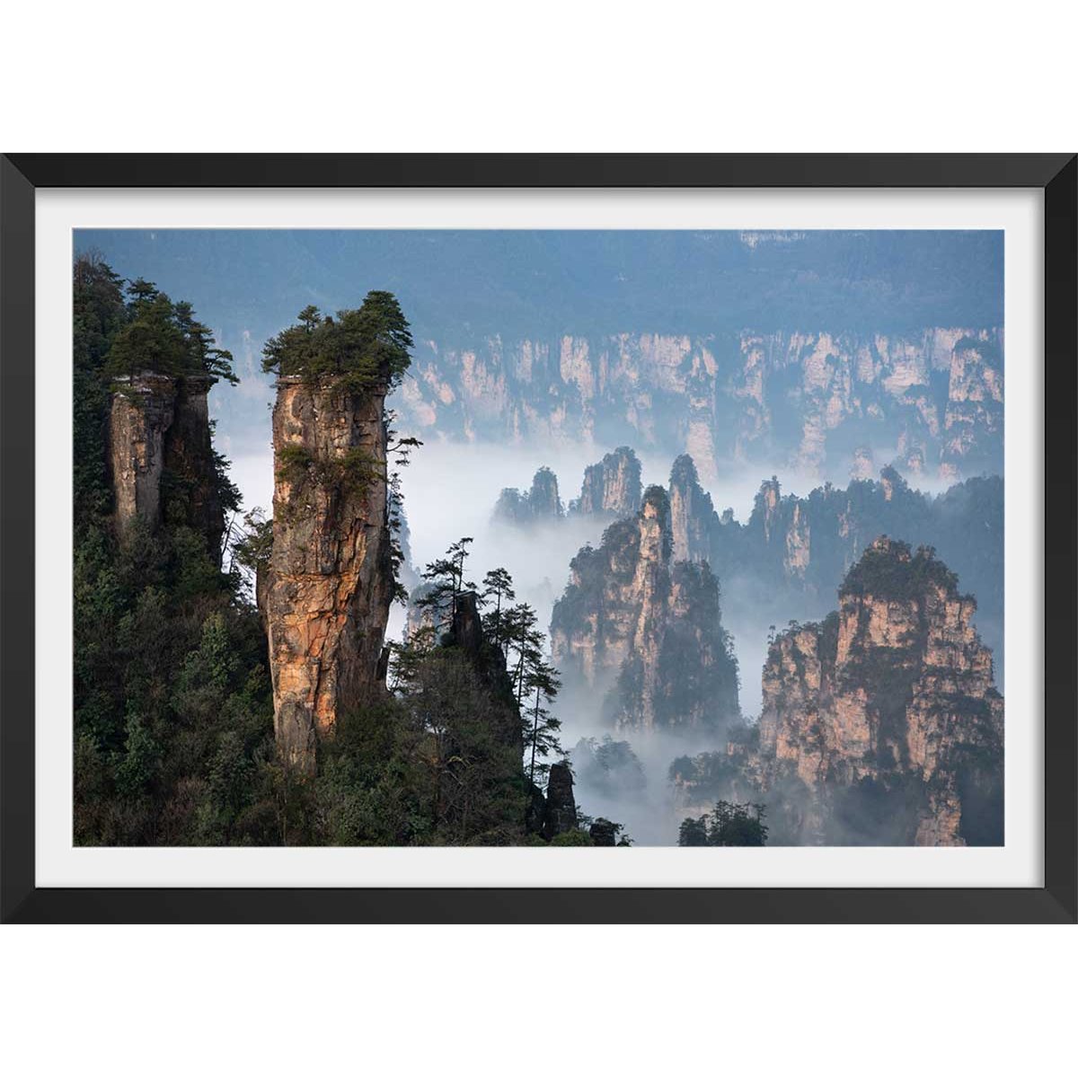 Affiche Roches en Asie affiche + cadre en bois - noir, HEXOA