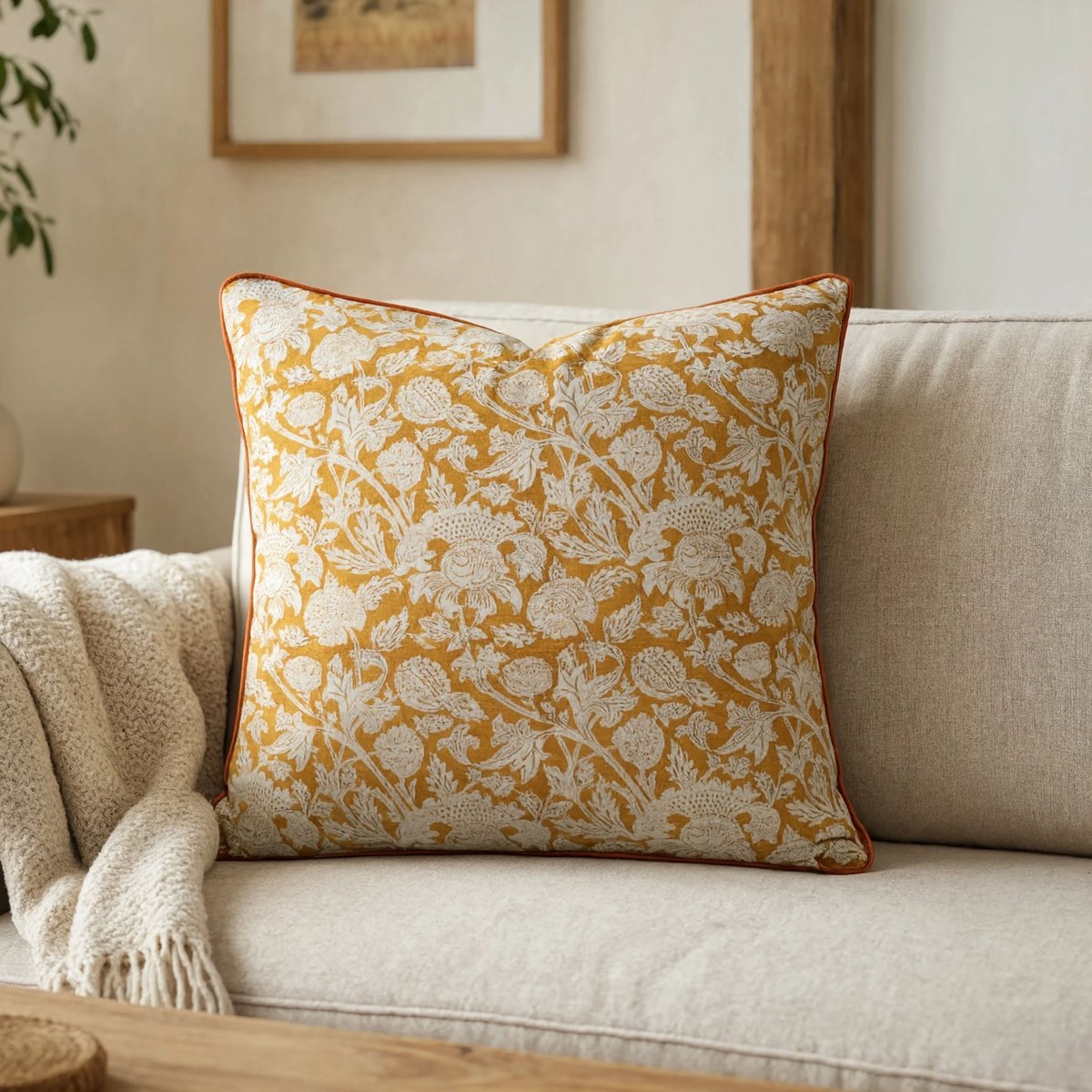 Housse de coussin Amara jaune, beige, ARCHIV