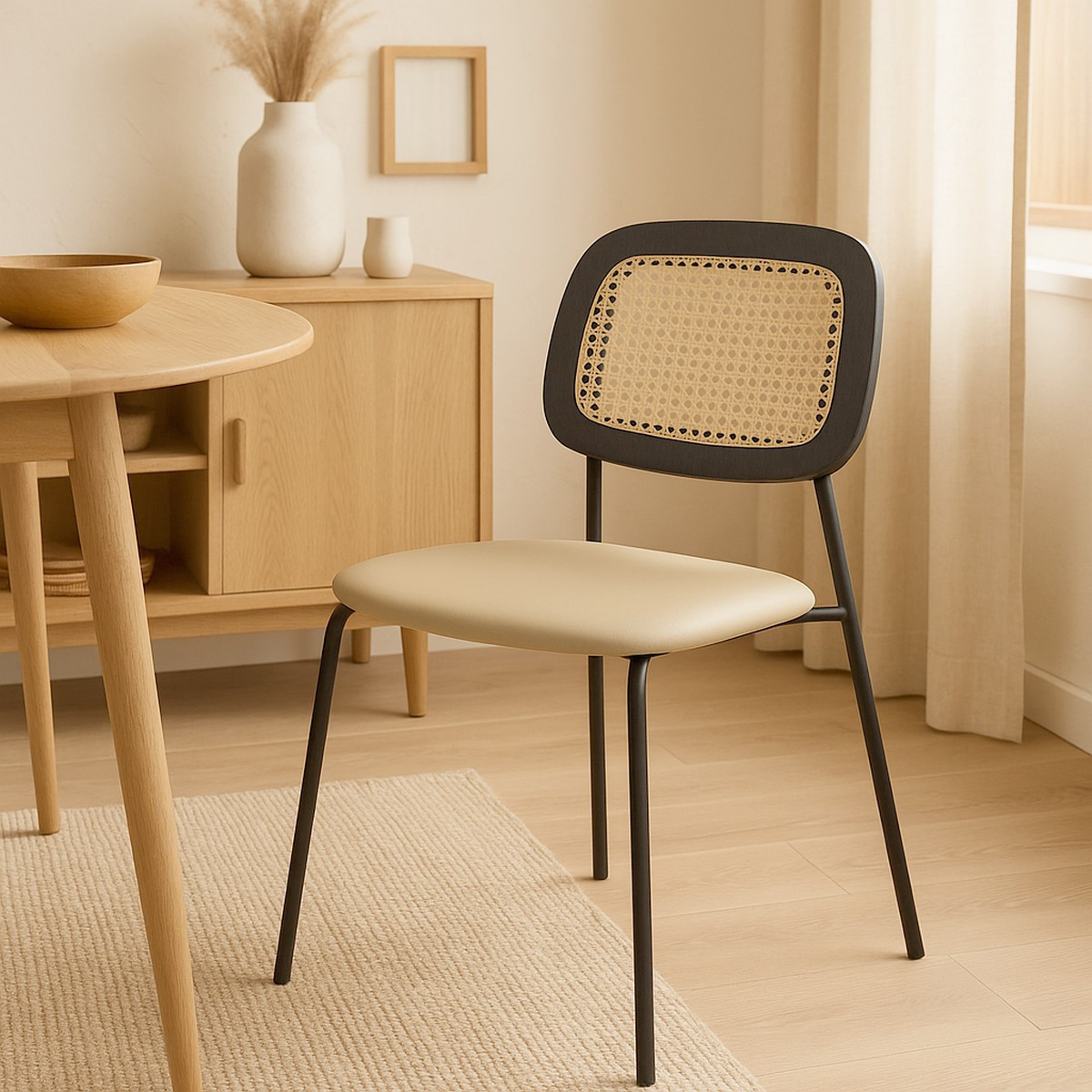 Lot de 2 Chaises en simili cuir et cannage - MEMPHIS beige, MATHI DESIGN