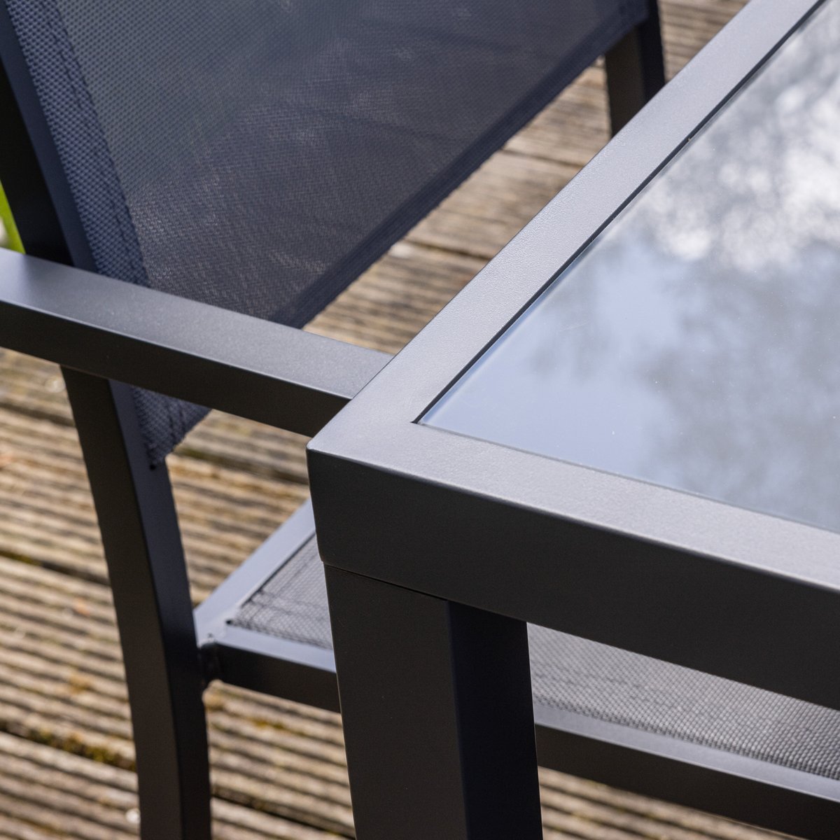 Salon de jardin en textilène, 4 pl, BERGAMO gris anthracite, HAPPY GARDEN
