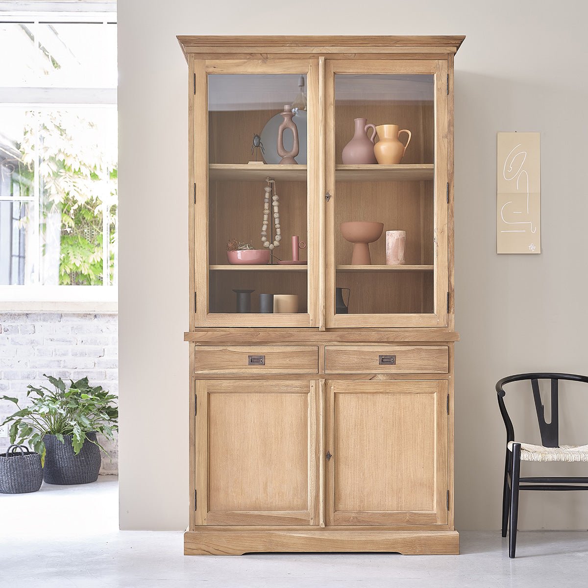 Vaisselier en teck massif 120 cm BOSTON naturel, BERAH GETAH