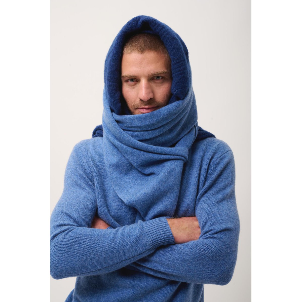 Pull Col Roulé 4 Fils Bleu Denim Sacha bleu denim, JUST CASHMERE