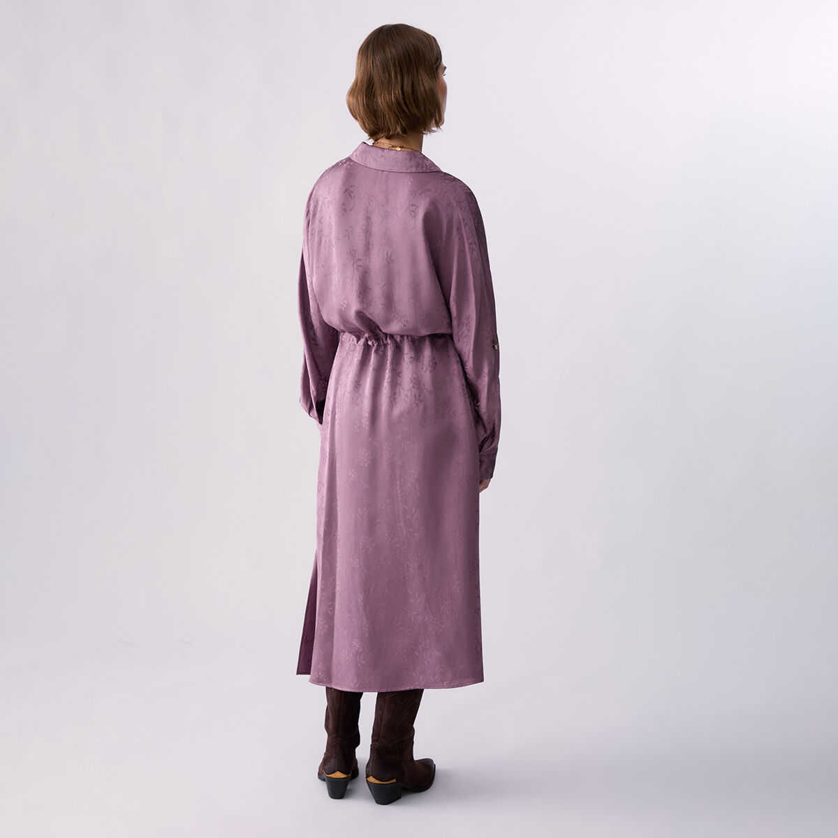 Robe midi en satin jacquard rose, LIU JO