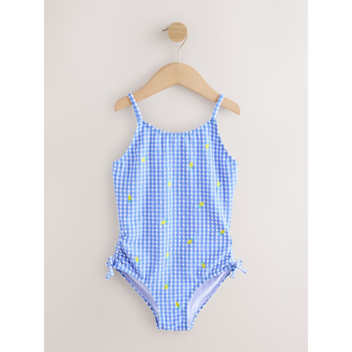 Maillot de bain ruché à bretelles citron vichy bleu et blanc, NEXT
