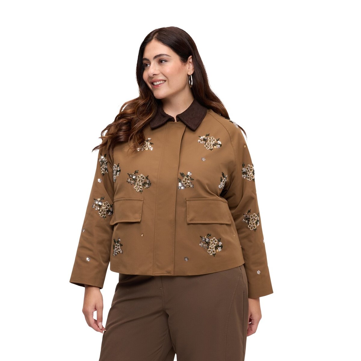 Veste avec broderies florales marron, FIORELLA RUBINO