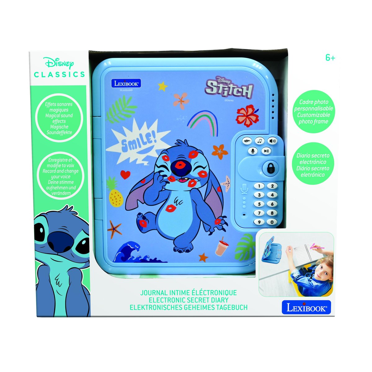 Journal intime électronique avec coffre-fort Stitch bleu, LEXIBOOK