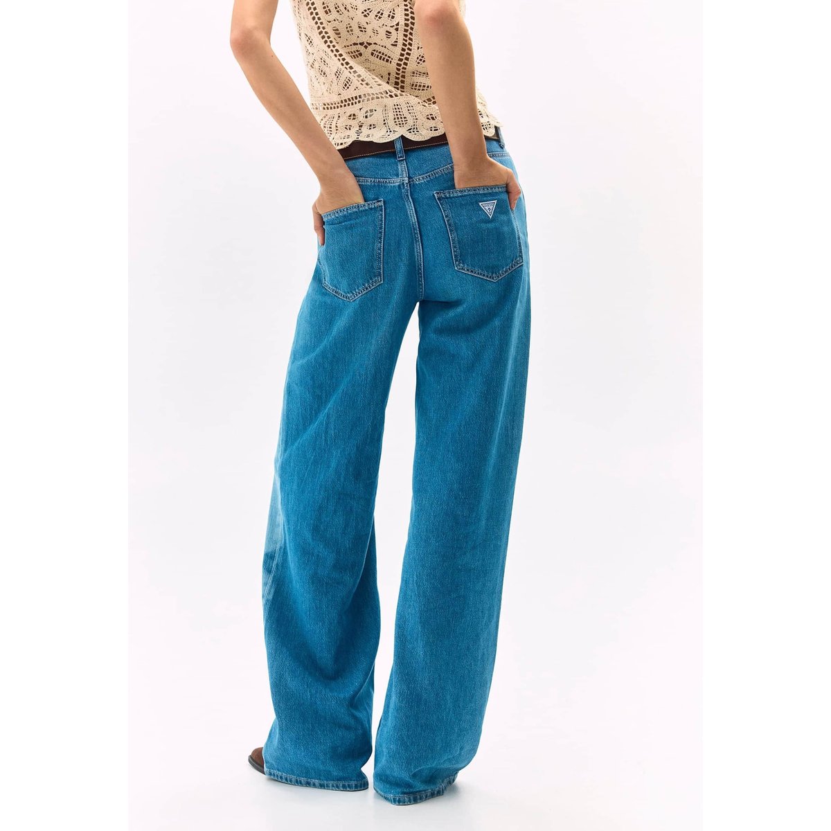 Jeans À Jambe Large Imprimés bleu, GUESS