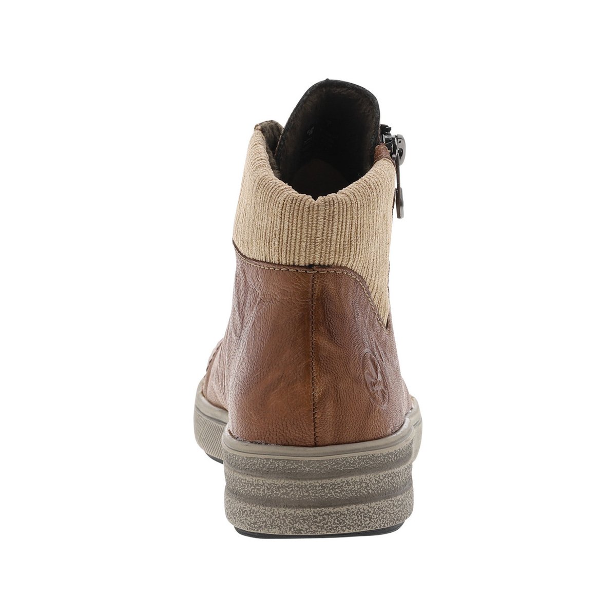 Bottines en cuir cognac à talon plat avec des lacets et un zip latéral cognac, RIEKER