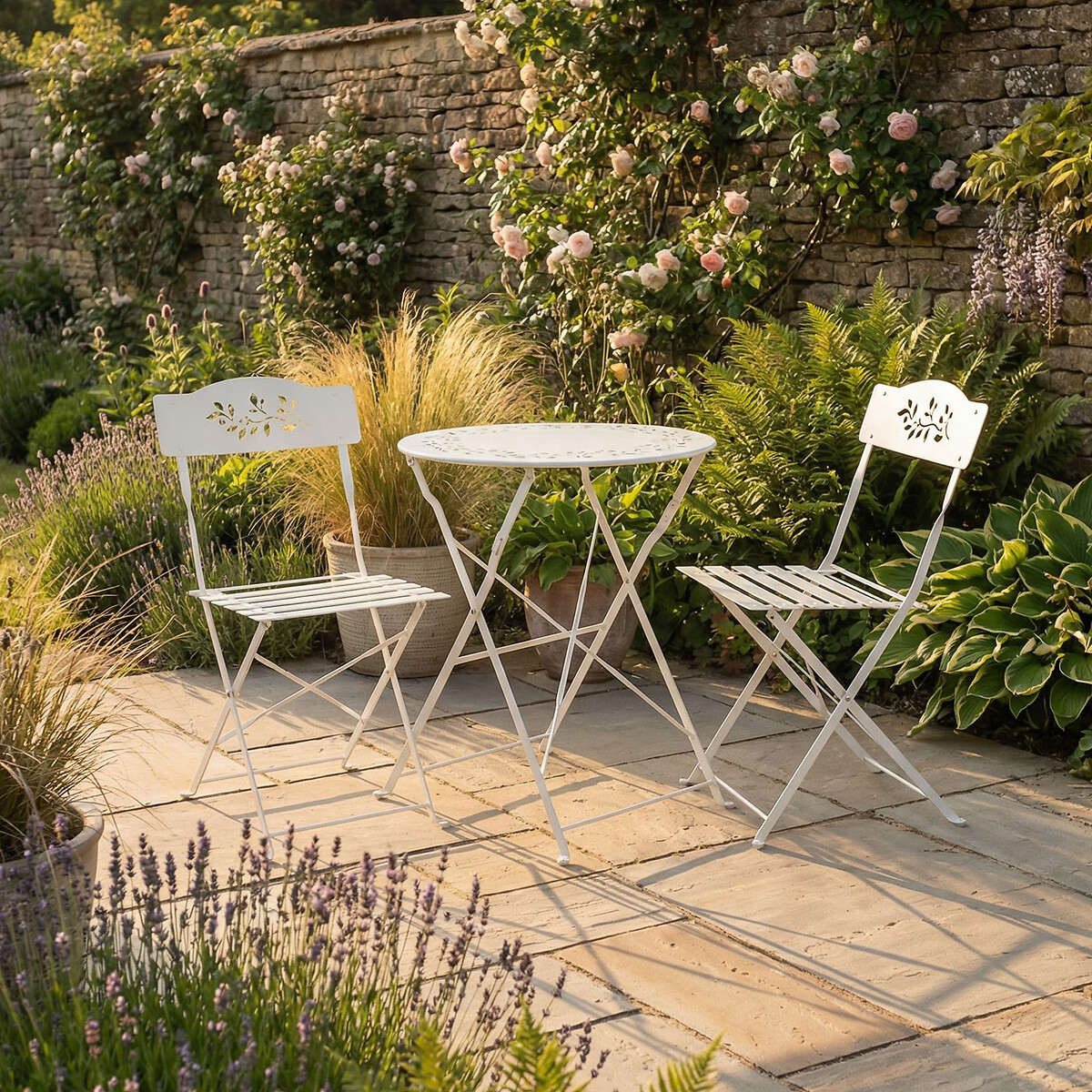 Chantilly Floral Metal Garden Bistro Set white, SO'HOME