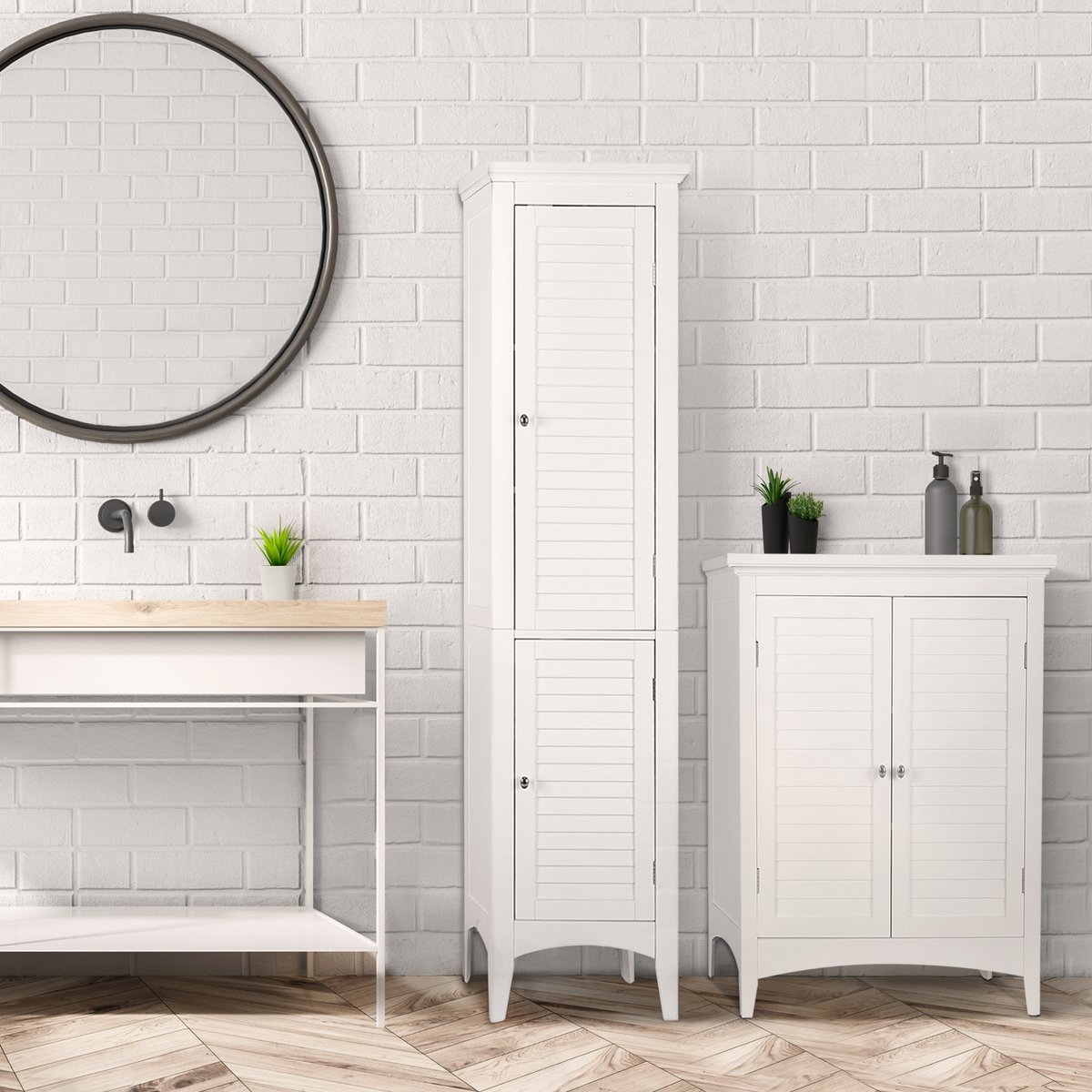Colonne Salle de Bain avec Portes & Étagères, GLANCY blanc, TEAMSON HOME