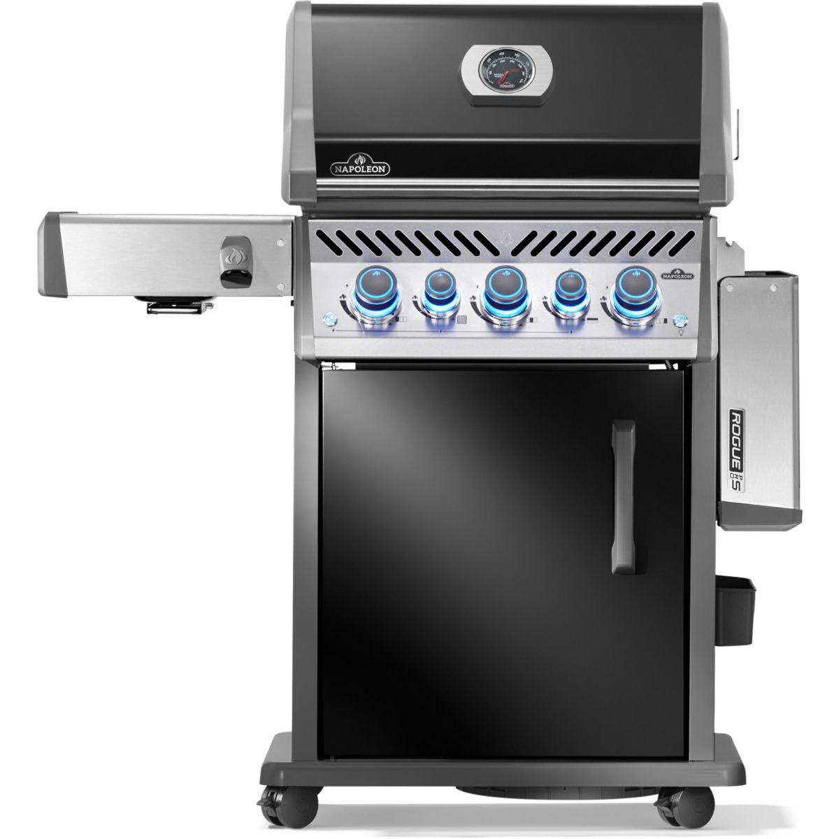 Barbecue gaz Rogue RPS425RSIBPK2FRR noir 5 bruleurs sur chariot,  60x45 cm bruleurs latéral et arrière infrarouge couleur unique, NAPOLEON