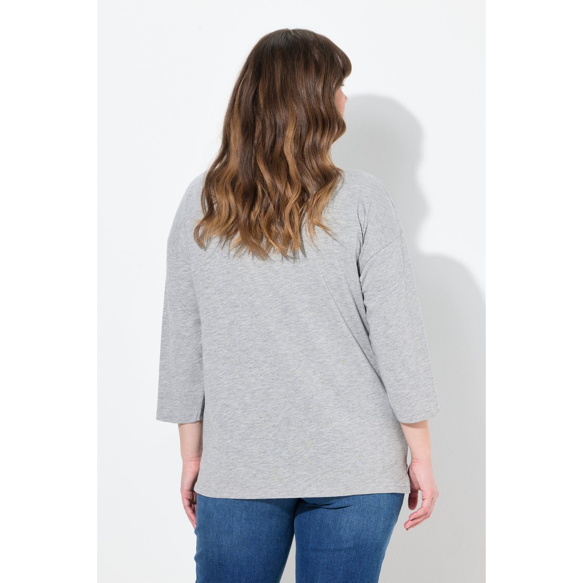 T-shirt oversize à col rond et manches 3/4 gris chiné, ULLA POPKEN