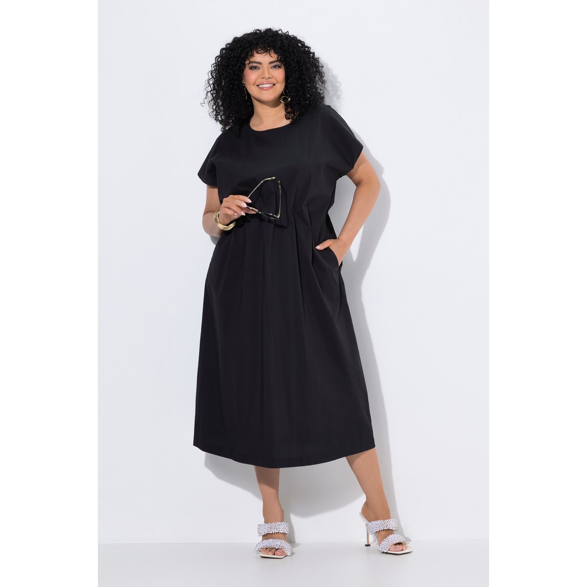 Robe longue, plis décoratifs, cintrée noir, ULLA POPKEN
