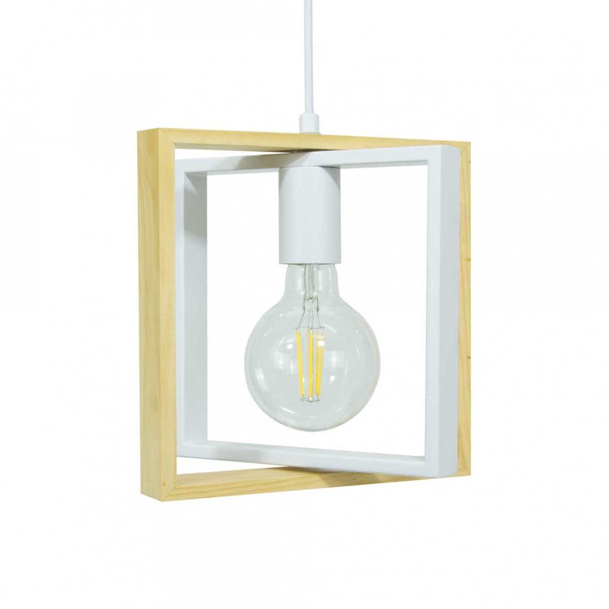 Suspension en bois d'hévéa et métal, WOOLI blanc, C-CREATION