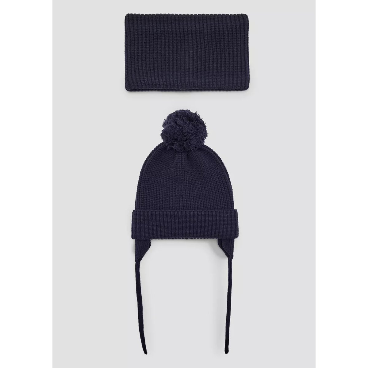 Bonnet en maille avec pompon et cache-oreilles bleu marine, MANGO BABY