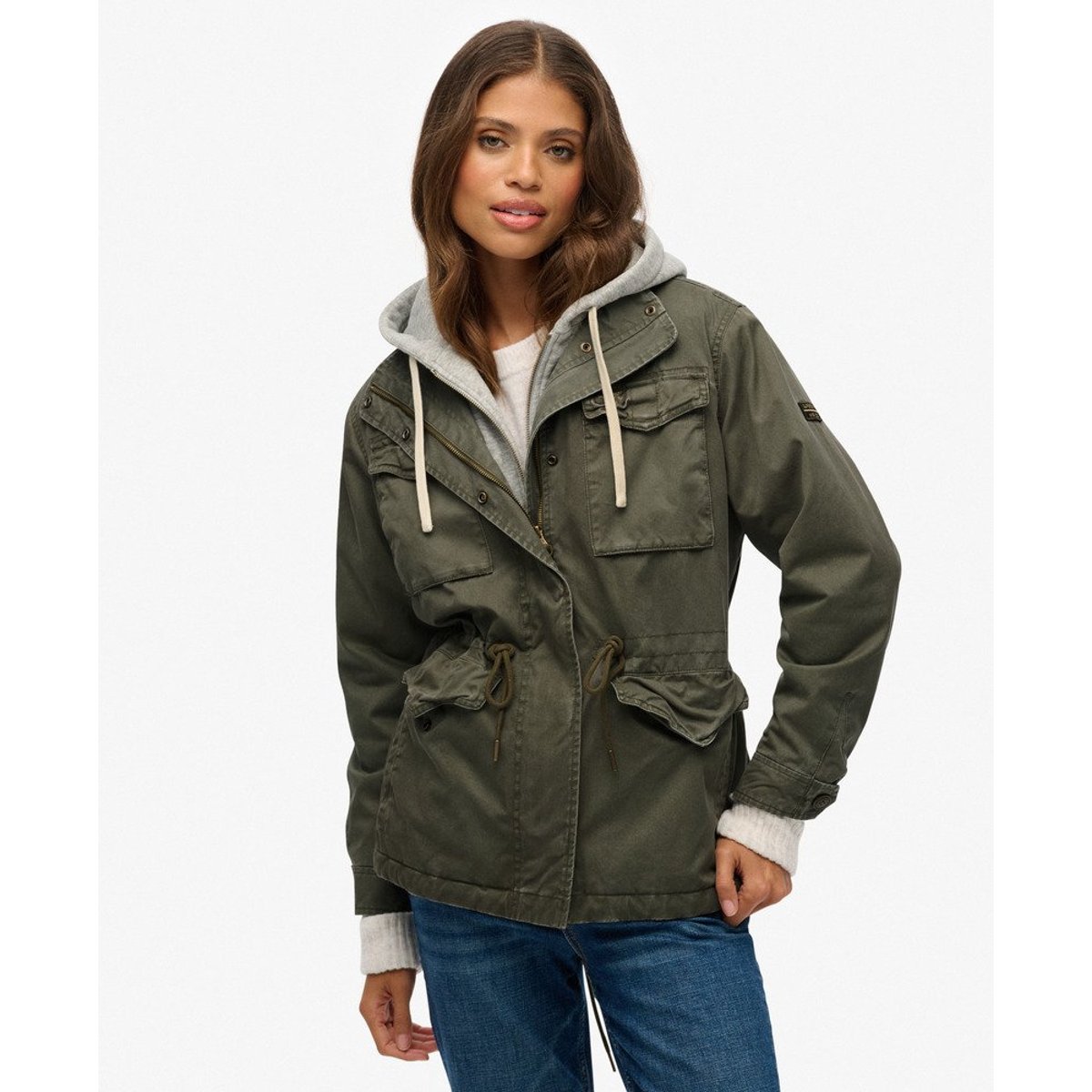 Veste Militaire à Capuche en Jersey et Borg vert ciboulette, SUPERDRY