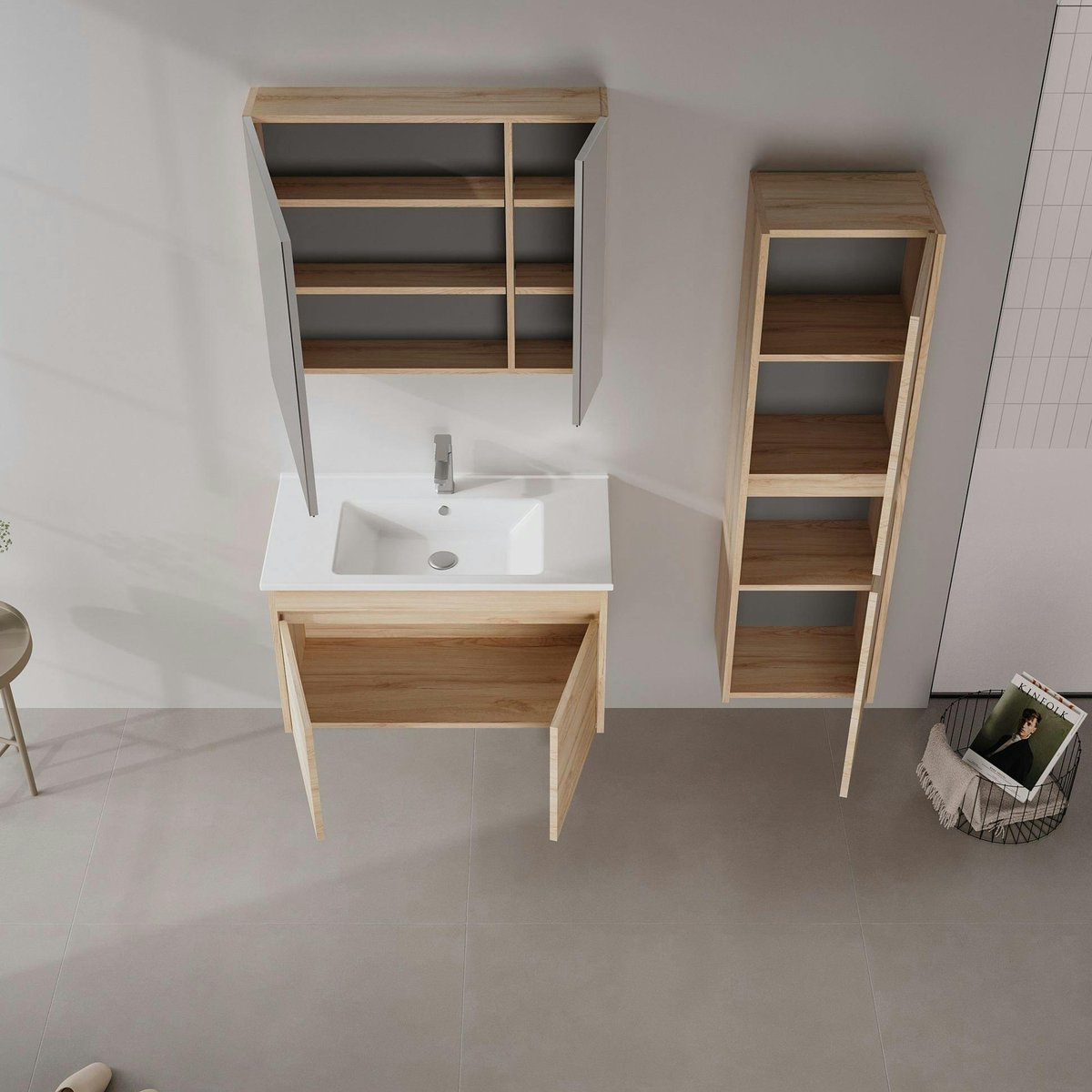 Meuble vasque suspendu 85 cm 2 portes MOANA bois clair, PIER IMPORT