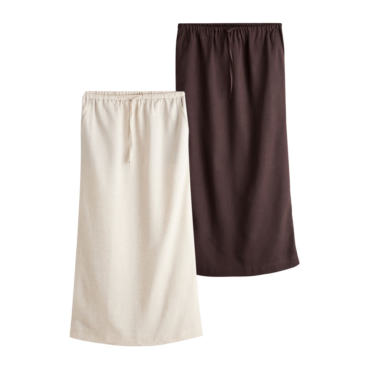 Jupe mi-longue contenant du lin, lot de 2 chocolat/neutre, NEXT