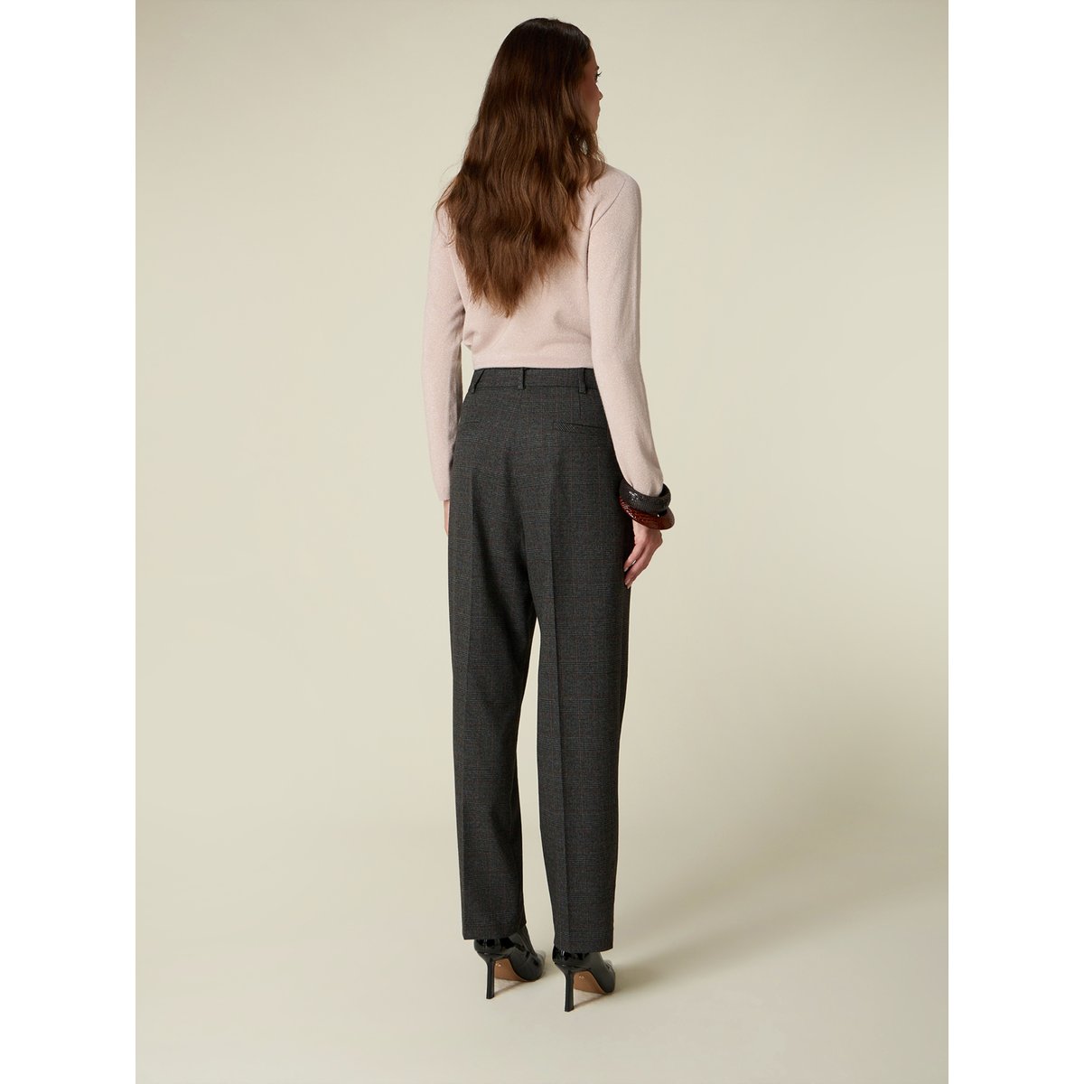 Pantalon carotte à motif prince-de-galles gris, OLTRE