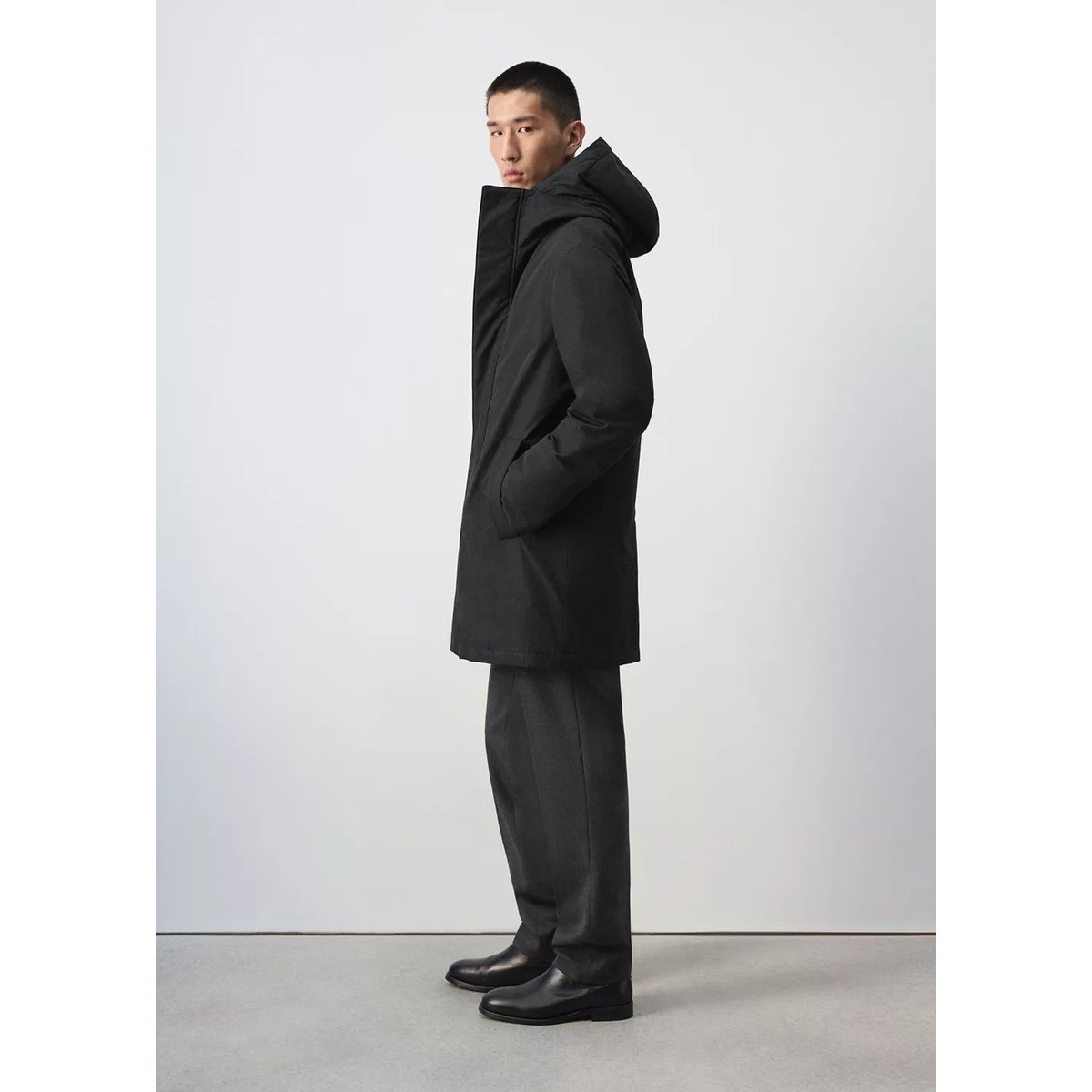 PARKA MÉLANGE COTON DÉPERLANT noir, MANGO MAN