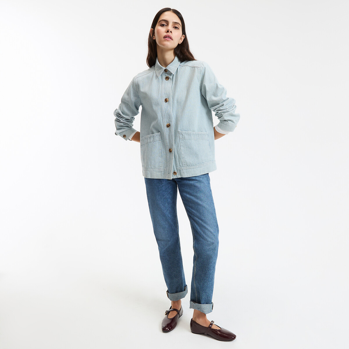 Veste boutonnée rayée Signature, LEONY rayé bleu/blanc, LA REDOUTE COLLECTIONS