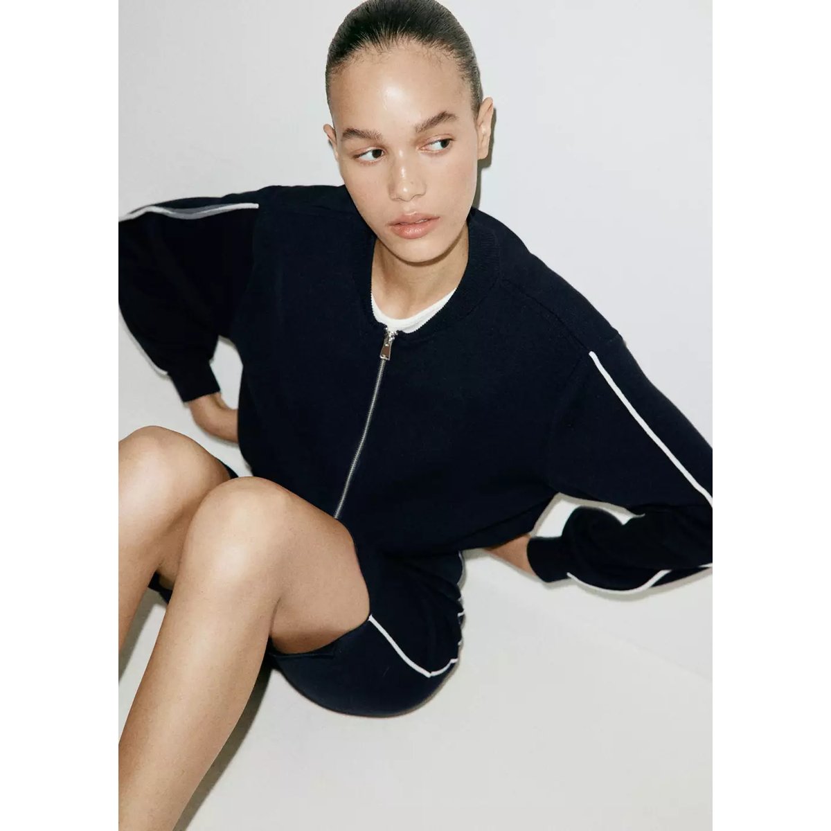 Veste maille liserés contrastants bleu marine, MANGO