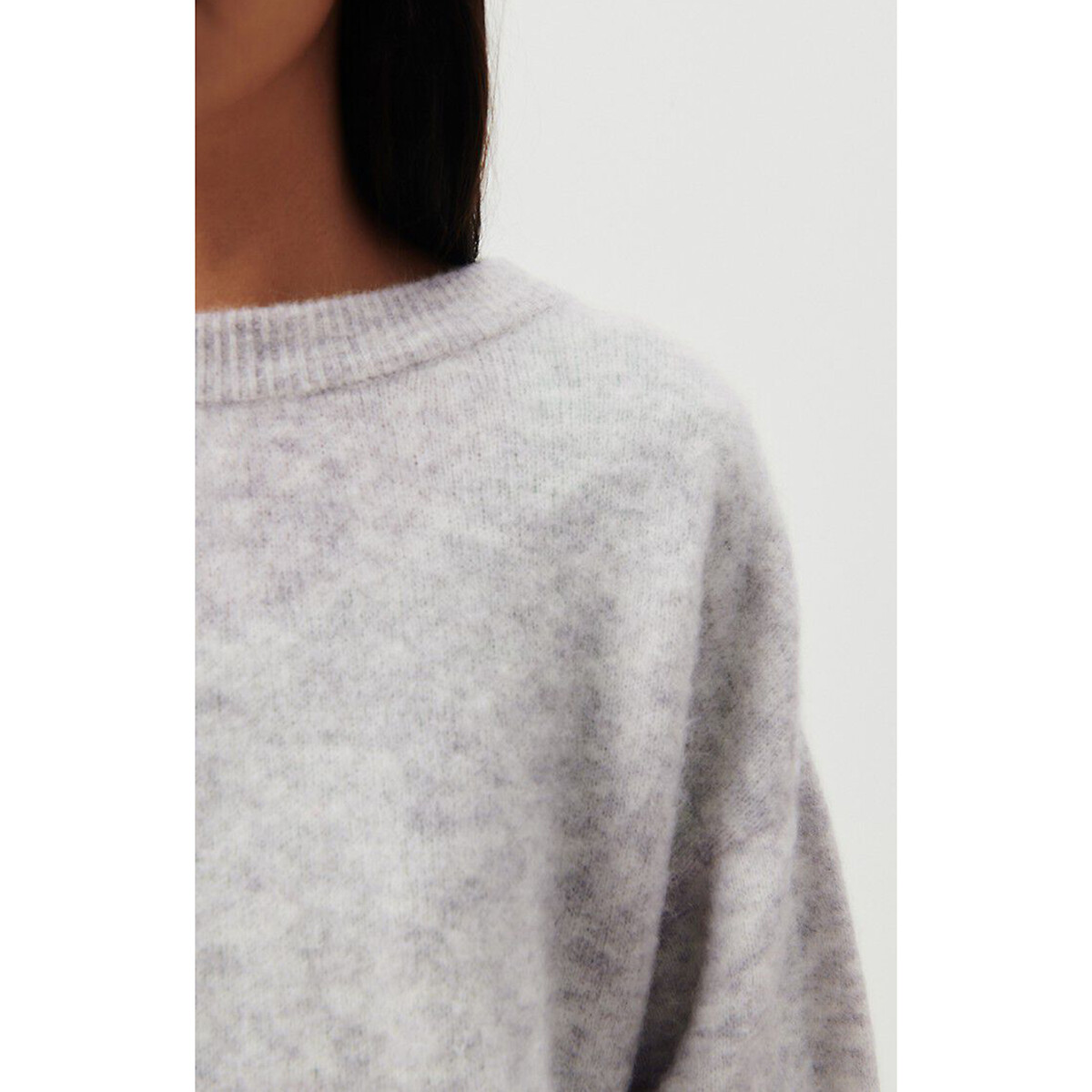 Oversize-Pullover VITOW, U-Boot-Ausschnitt hellgrau meliert, AMERICAN VINTAGE