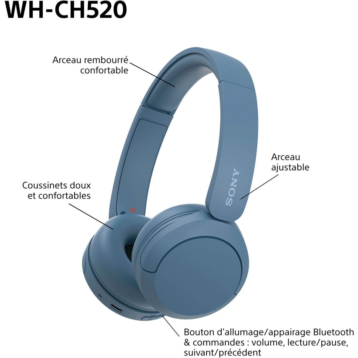 Casque WH-CH520 Bleu bleu, SONY
