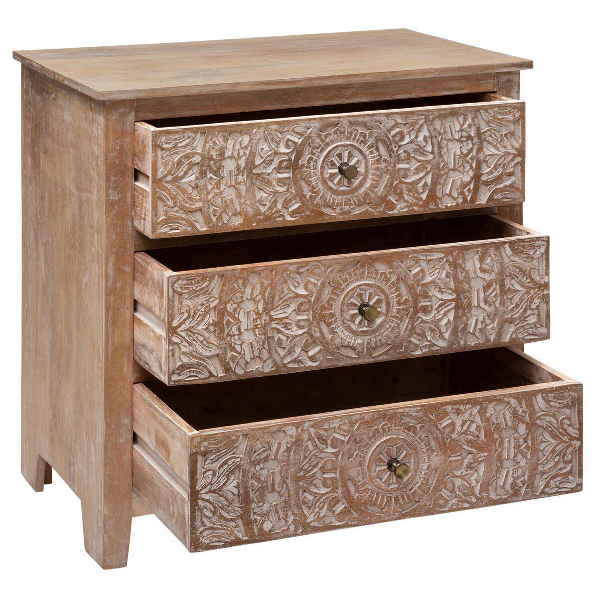 Commode 3 tiroirs bois de manguier SHIREL beige, ATMOSPHERA