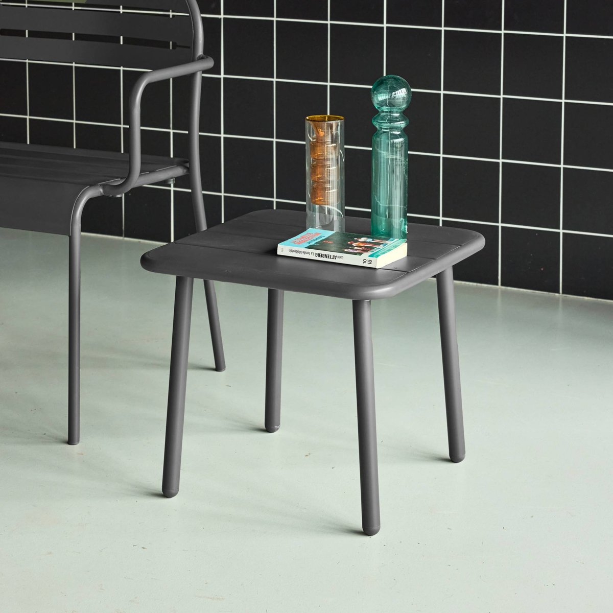 Table basse de jardin carrée acier AMÉLIA anthracite, SWEEEK
