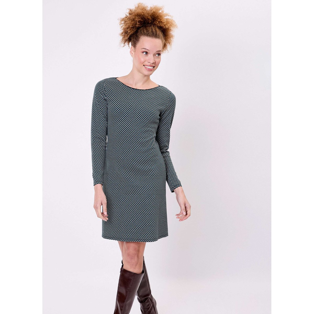 Robe ajustée maille jacquard bio CARLA bleu, PRINCESSE NOMADE