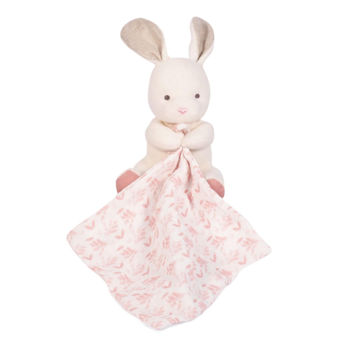 Lapin moyen modèle avec doudou 22 cm bio beige/rose, DOUDOU ET COMPAGNIE