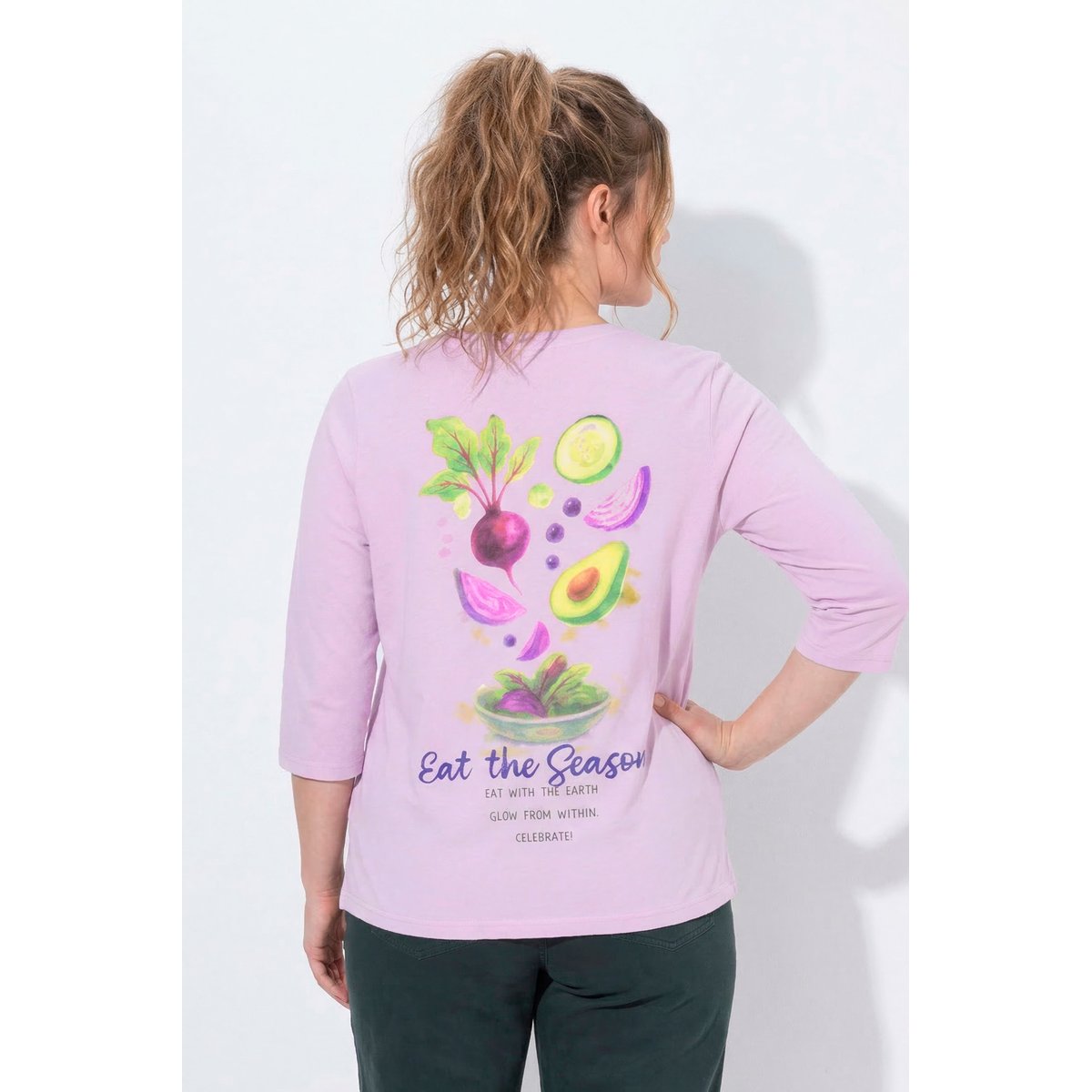 T-shirt en coton bio, motif radis vieux rose, ULLA POPKEN